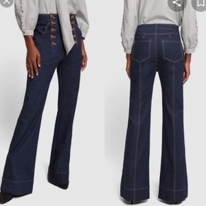 Ulla Johnson Indigo Button-Front Flare Jeans